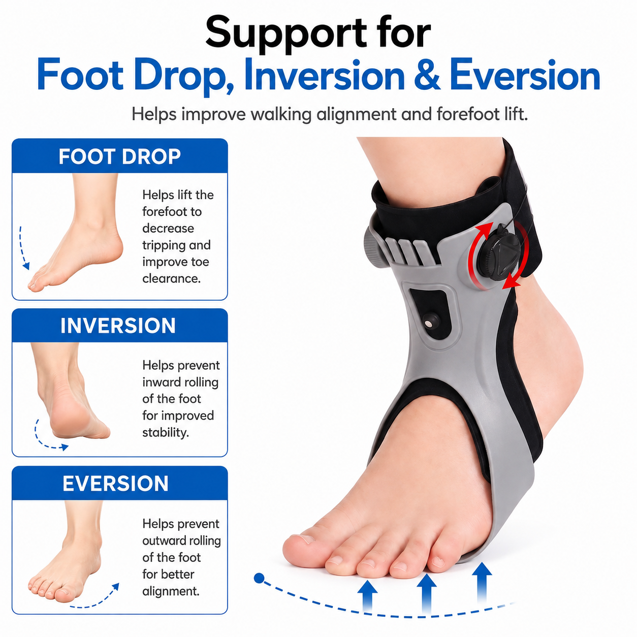 AFO Drop Foot Brace for Walking - Upgraded, Comfortable & Efficient, Adjustable, For Achilles Tendonitis, Plantar Fasciitis, Stroke, TBI, ALS, MS, Bone Fracture