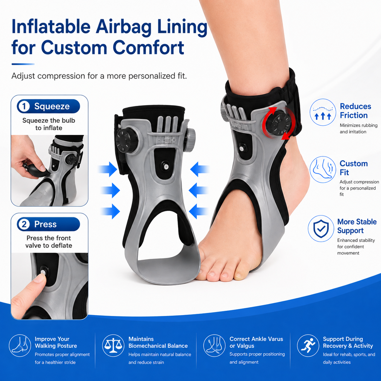 AFO Drop Foot Brace for Walking - Upgraded, Comfortable & Efficient, Adjustable, For Achilles Tendonitis, Plantar Fasciitis, Stroke, TBI, ALS, MS, Bone Fracture